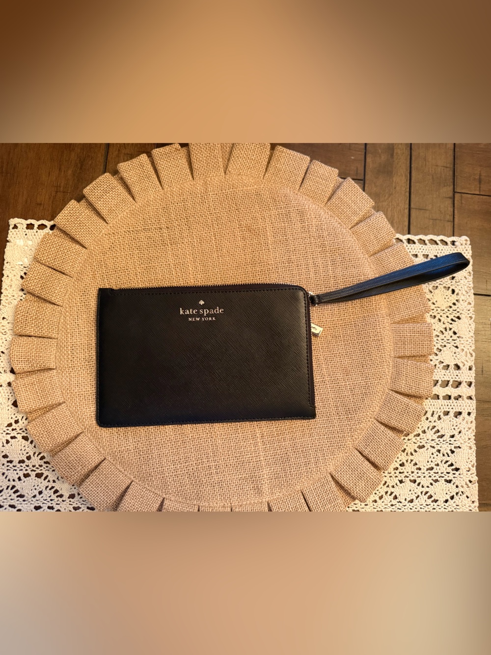 kate spade Black Leather Wristlet Zip Pouch